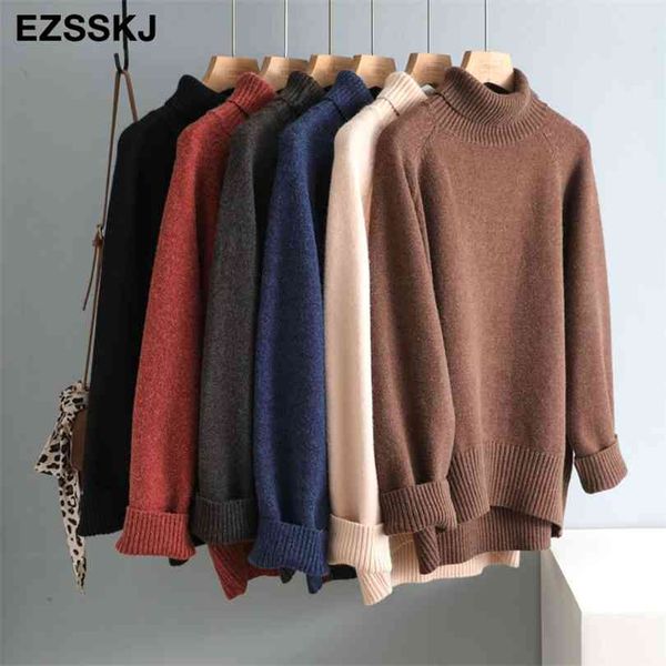 

casual thick big autumn winter high-neck oversize sweater pullover women warm chic female loose cashmere basic wool sweaters 210922, White;black