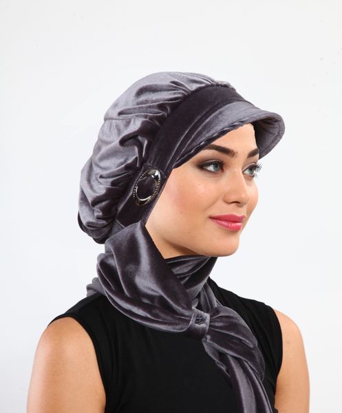 

velvet hat horsehair bonnet hijab womeng, Blue;gray