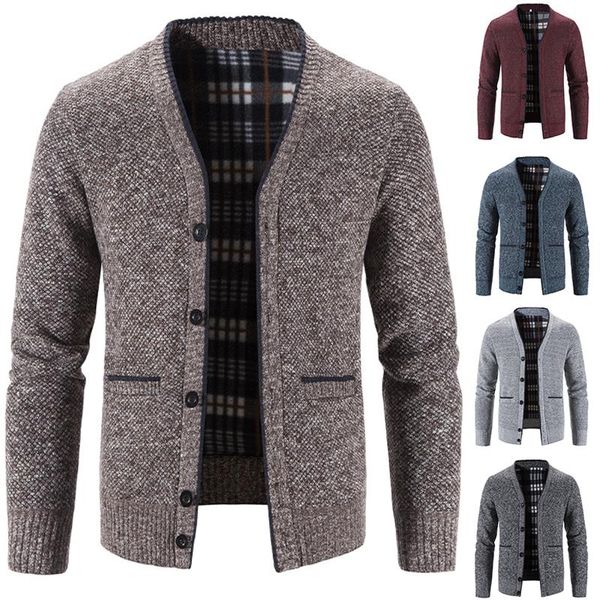 

men's jackets coat spring/fall clothes v-neck cardigan fleece warm wool sweater fashion handsome button long sleeve jacket, Black;brown