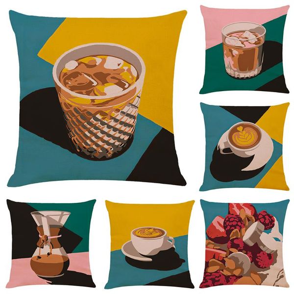 

cushion/decorative pillow beautiful tea print cushion cover decorative pillows cartoon seat cushions home decor flax throw sofa pillowcase 4