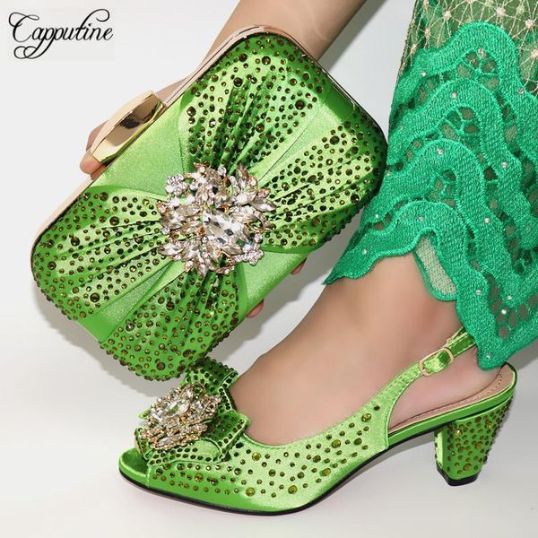 

dress shoes capputine arrival elegant decorated with crystal and bags for women italian style high heels party bag set, Black