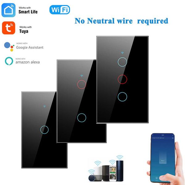 

smart home control tuya wifi touch switch 120 type wall button for alexa and google assistant us standard 1/2/3/4 gang