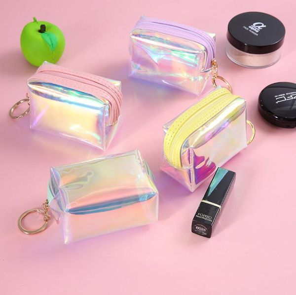 

gift wrap fashion laser wallet square jelly transparent purse girl earphone storage bag portable sn3379