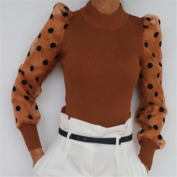 

regular autumn blouse women polka dot mesh hollow out long sleeve blouse office lady shirts casual ladies shirts blouses, White