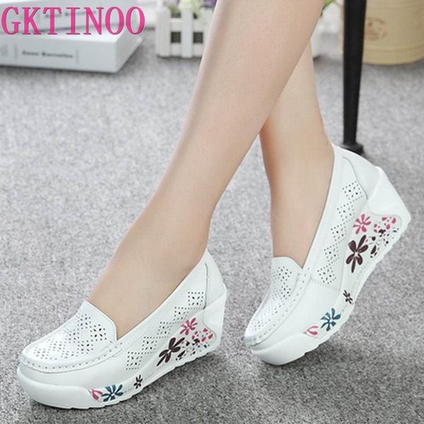 

dress shoes gktinoo women's genuine leather platform wedges white lady casual swing mother size 35-40, Black