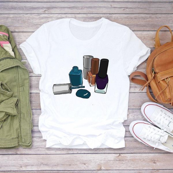 

women 2021 new fingernail nail art make up 90s lady t-shirts summer casual short sleeve o neck t-shirt ladies white tshirt