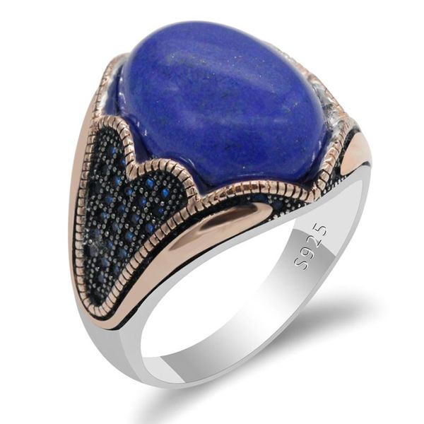 

cluster rings 925 sterling silver ring men's lapis lazuli spinel fine jewelry, Golden;silver