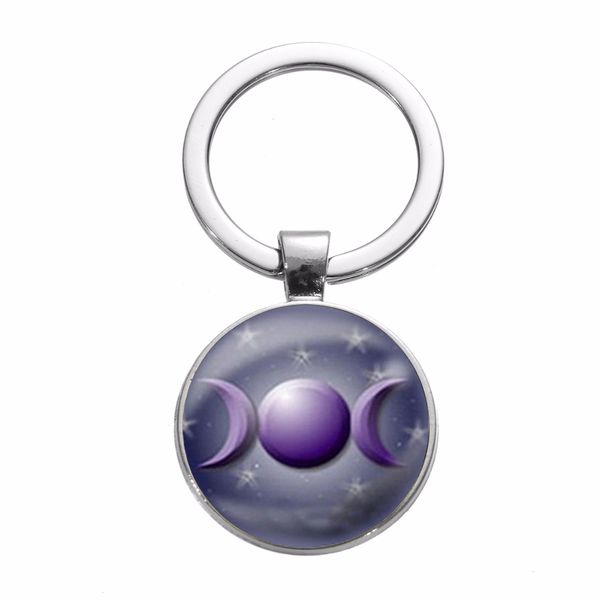 

triple moon goddess keychain supernatural pentagram life tree art p glass dome key chain magic witch gothic key ring, Silver