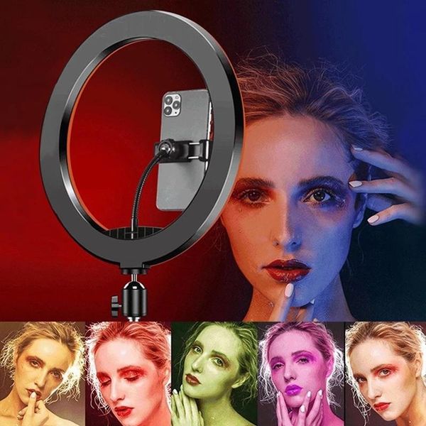 

flash heads 10inch rgb ring light 160cm tripod led selfie pographic lamp with stand 26 colors video for youtube tik tok