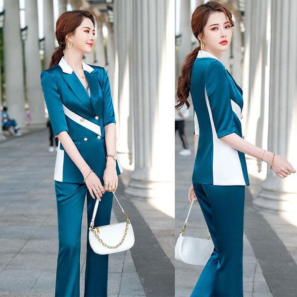 

women's two piece pants women 2021 spring summer work pant suits ol 2 sets female double breasted blazer jacket & trousers suit for lad, White
