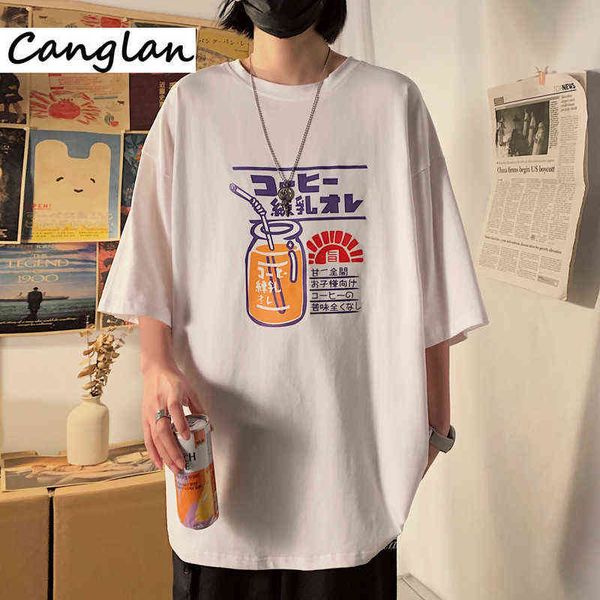 Japonês Harajuku Homens Mulheres Graphic Camiseta Verão Solto Tshirt Ulzzang Estilo Coreano Tee Tops Hip Hop Manga Curta Branco Preto G1217