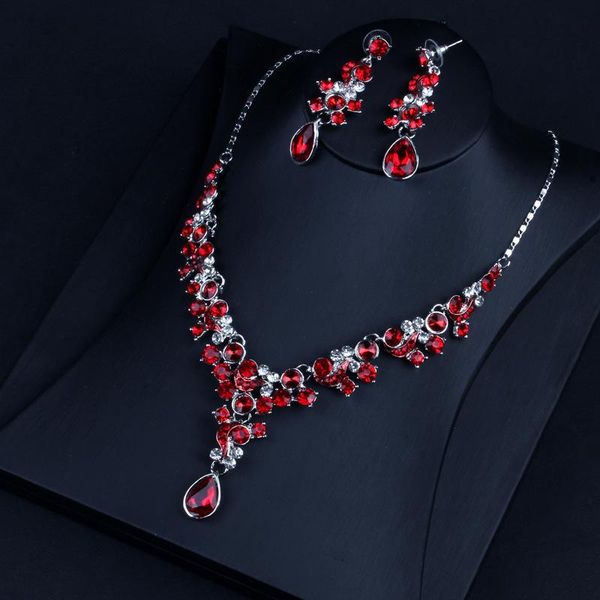 

earrings & necklace fine red/blue/white elegant bride/wedding waterdropjewelry set luxury crystal earring and party jewelry, Silver