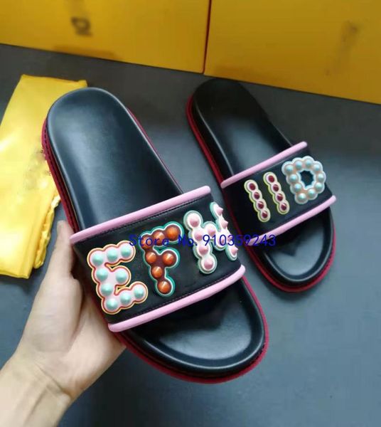 

2021 spring and summer new designer brand high-quality leather female and male (couple) cute slippers 35-46 size, Black