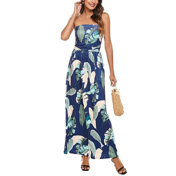 

casual dresses 2021 summer elegant strapless long dress women vintage floral print party maxi sundress bohemian holiday ruffled vestidos, Black;gray