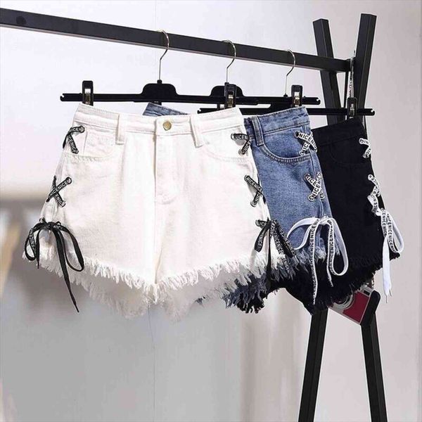 

plus size 4xl 5xl harajuku womens jean vintage tassel denim shorts lace jeans cute streetwear casual party female, Blue