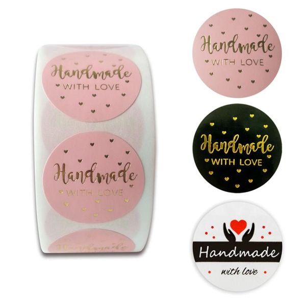 

gift wrap 25mm round "handmade with love" kraft paper stickers adhesive labels baking wedding decoration birthday party sealing st
