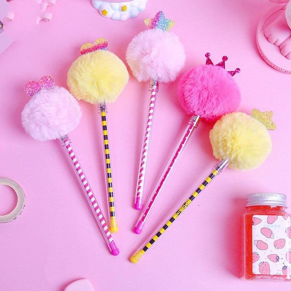 

gel pens 30pcs kawaii pen fashion girl cute fluffy ball crown for school office supplies korean stationary kids gift