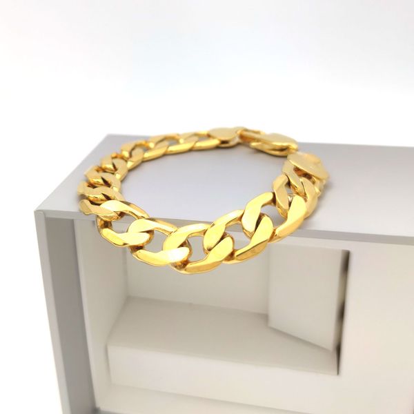 Ouro fino enchido Corrida italiana Cubana Link Chain Bracelete Mens 205mm 12mm 8 polegadas 24k Connect Sólido Amarelo