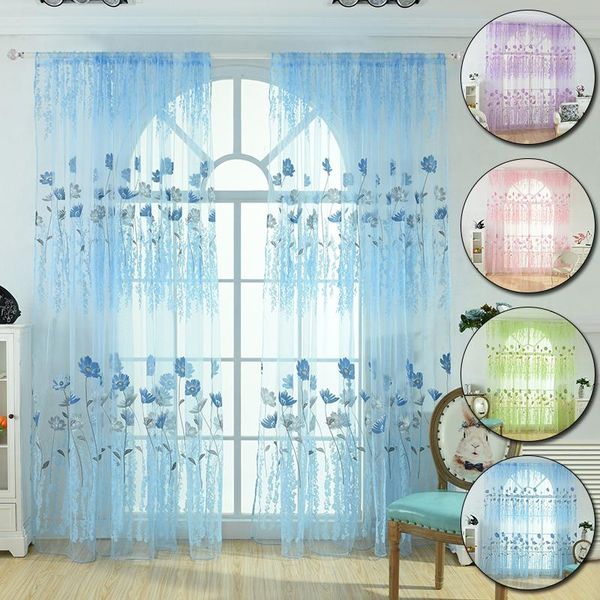 

curtain & drapes tulle curtains for the kitchen living room window flower floral printed sheer jacquard pastoral bedroom