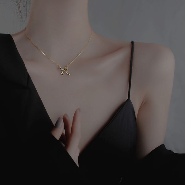 

bow necklace women necklace in the summer of the new female joker collarbone chain summer design feeling, Silver