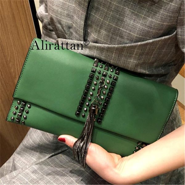 

evening bags simple solid color tassel design pu leather clutch for women 2021 fashion brand ladies crossbody bag rivet shoulder