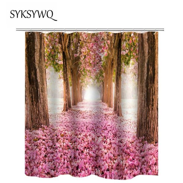 

shower curtains pink flower curtain forest bathroom fabric floral petal douche gordijn vintage bath