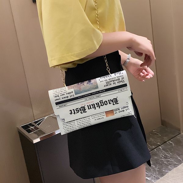 

women joker messenger bag chain shoulder bag personality fashion small square newspaper news styling bags wholesale bolso mujer, Red;black
