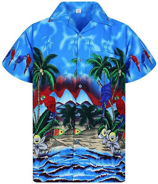 

2020 summer new hawaiian shirt short sleeve pocket beach print men's wear, White;black