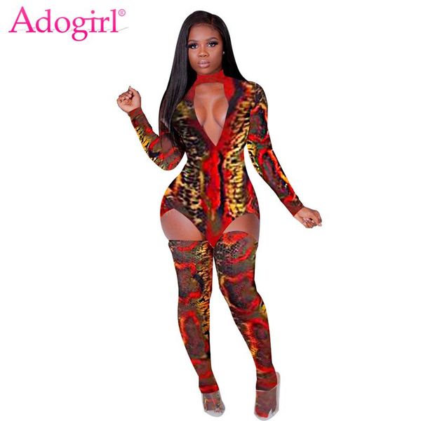 

two piece dress adogirl snakeskin print women set chocker v neck long sleeve asymmetrical mini + stockings night club wear, White