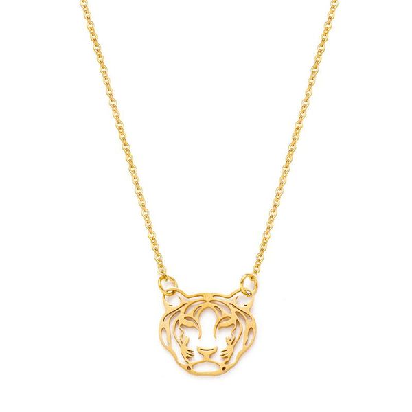 

pendant necklaces fever&stainless steel tiger head necklace for women gold color hollow out animal cute jewelry gift, Silver