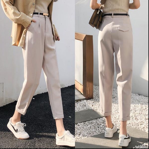 

elegant ol pants women solid harem straight pants black high waist trousers vintage spring autumn 2021 office wear pants, Black;white