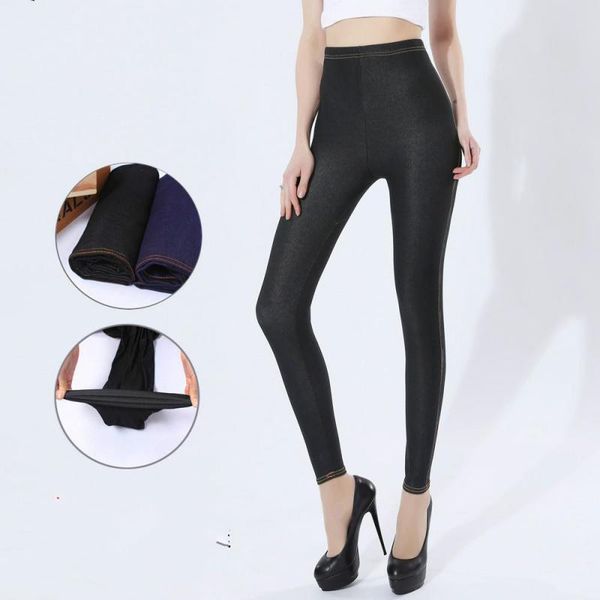 

women's leggings imitation cowboy large size high elasticity womens nine pants clothes spring and autumn quality 5xl, Black