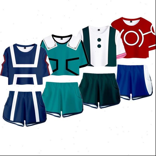

my hero academia shirt shorts suits cosplay womens sets midoriya izuku exposed navel t shirt tees outfit costume, Gray