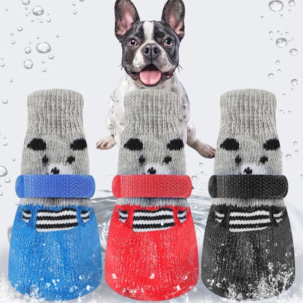 

dog apparel anti-slip socks soft knitted rubber waterproof protectors with straps traction control for indoor & outdoor wear 4pcs