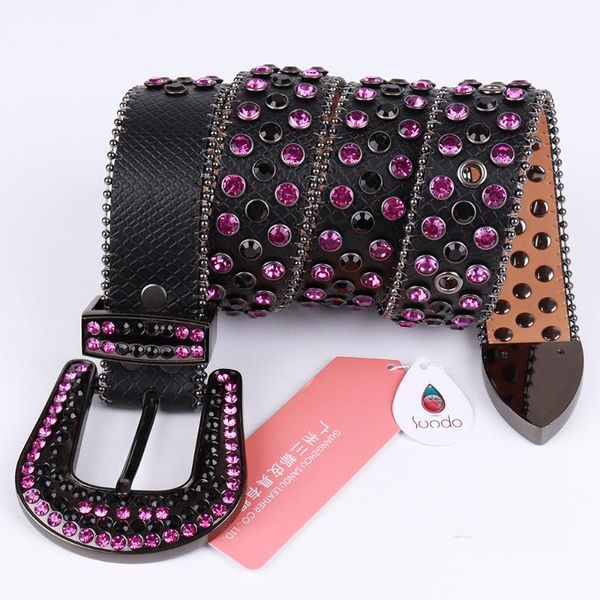 Cinture Strass viola per donna Designer di lusso Cintura in pelle PU Fibbia rimovibile Uomo Punk Jeans Cintura Ceinture