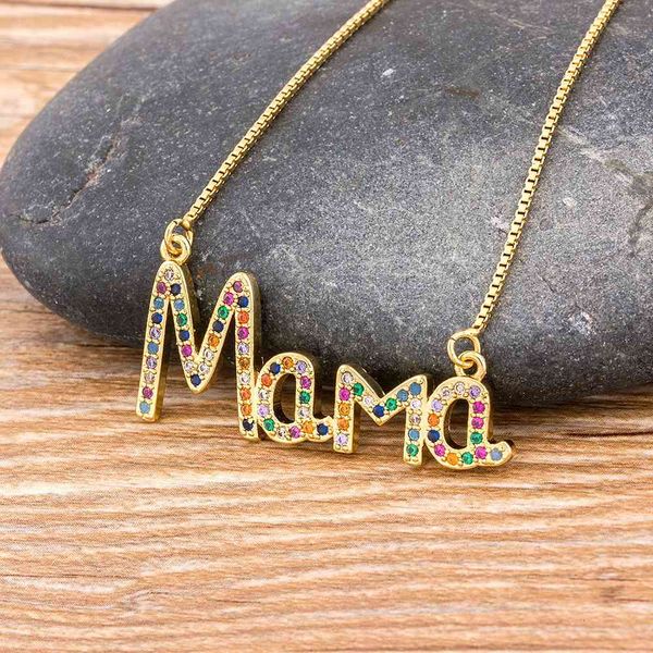 

necklaces pendants elegant mother's day gift mama letter name pendant chain copper cubic zirconia necklace jewelry for women, Silver