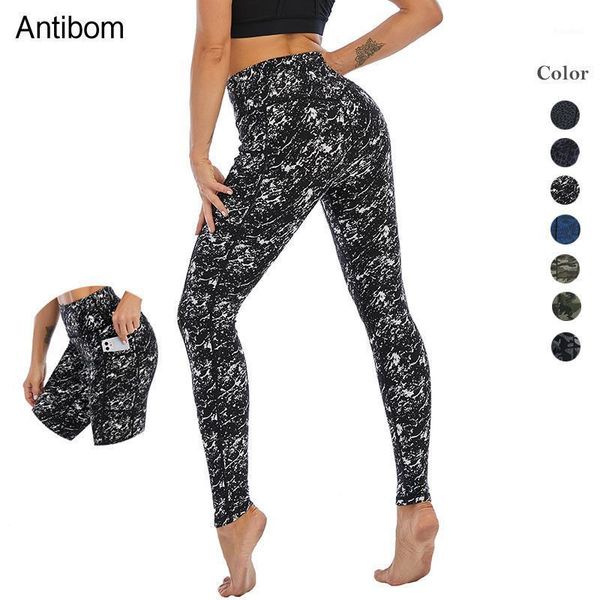 

yoga outfit antibom gym women leggings high waist elastic push up sport tights printing pants with pocket running training trousers