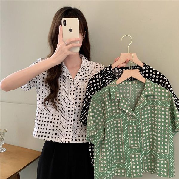 

women's blouses & shirts 2021 summer chiffon floral collar shirt wild thin short-sleeved blouse top, White