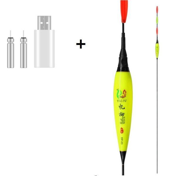 

fishing accessories smart led fish bite automatic electronic float set + usb charger remind color change night tackle buoy