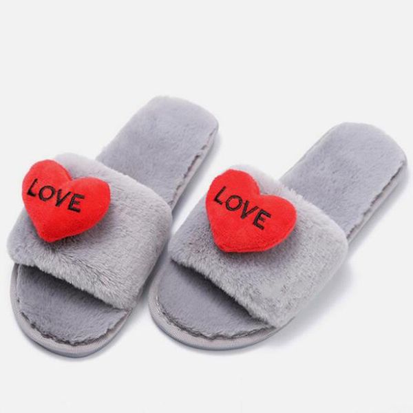 

new child love heart cotton slippers autumn and winter warm parent-child home floor non-slip soft bottom plush slipper s907, Black;grey