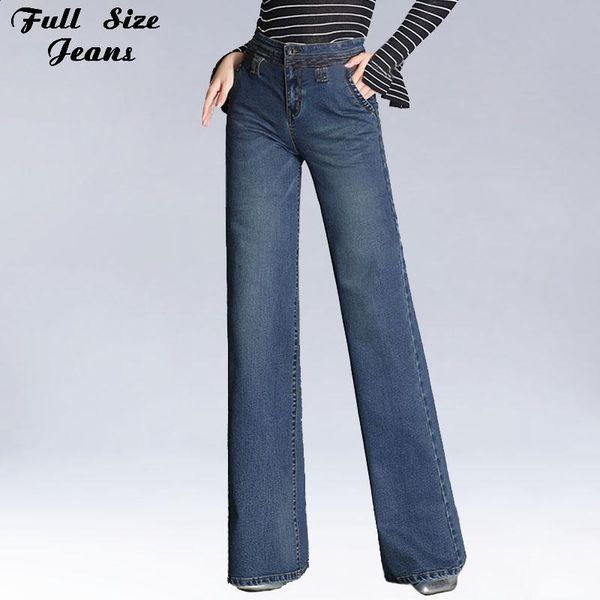 

women's jeans plus size loose wide leg denim 4xl 3xl high waist straight zipper full length trousers, Blue
