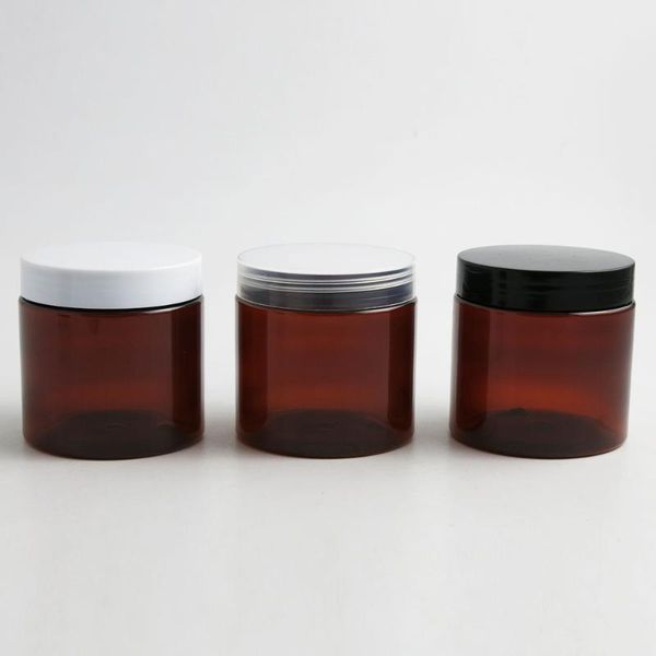 

30 x 200ml amber brown empty pet jars with black clear white cap plastic screw lids 200g big cream bottle cosmetic container