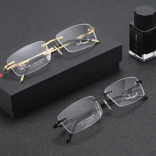 

fashion sunglasses frames men's pure titanium rimless spectacle frame ultra-light myopia and hyperopia optical prescription 3017, Black