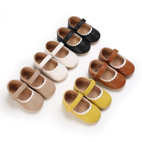 

first walkers born princess baby girls shoes, toddler prewalker with hook loop hard outsole (white, brown, black, papayawhip, lemon yellow)