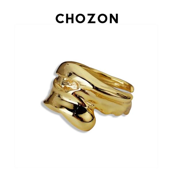 

cluster rings japan 925 sterling silver irregular broken flow lost ring female original creative exaggerated opening index finger, Golden;silver