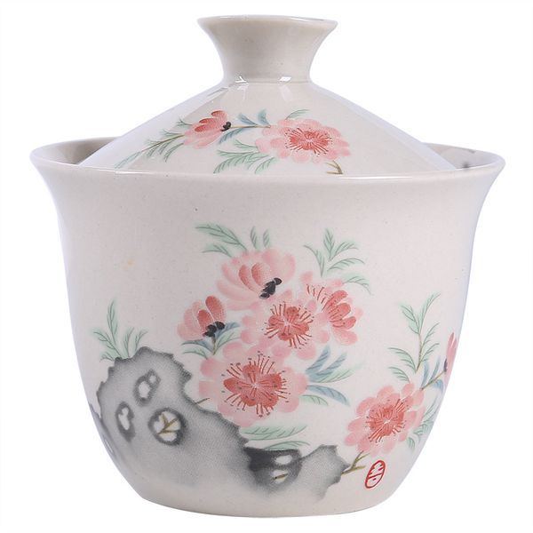 Cerâmica pintada à mão Gaiwan 220 ml Jade Mud Whiteware Tigela com cobertura de três forças Terrina de chá artesanal