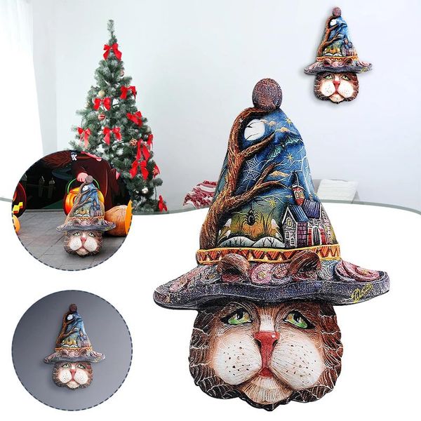 

christmas decorations halloween funny cat face wooden ornament witch hanging ornaments wall art home restaurant decoration l23