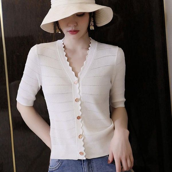 

women's t-shirt thin knitted t shirt women clothes 2021 summer woman short sleeve tees solid color casual female tshirt femme d61, White
