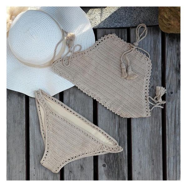 

new women vintage crochet crop strap halter camisole bikini bralette