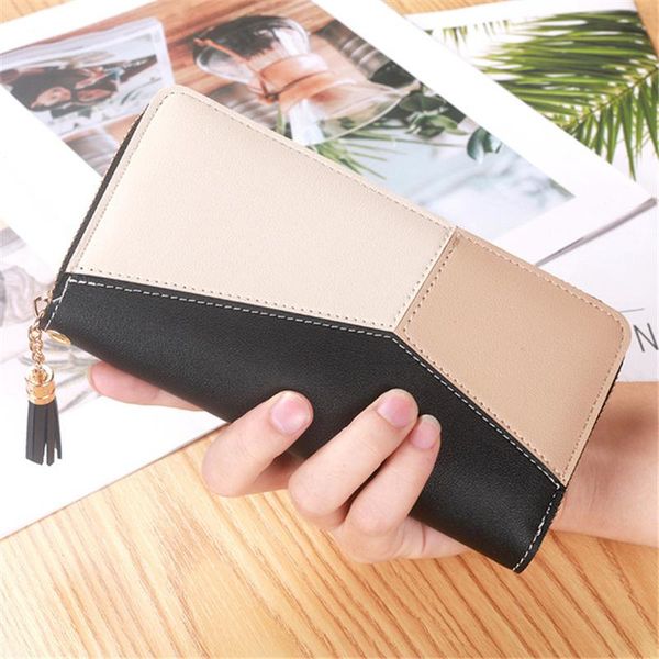 

wallets lilen contrast color stitching long wallet ladies clutch fashion large capacity zipper simple, Red;black